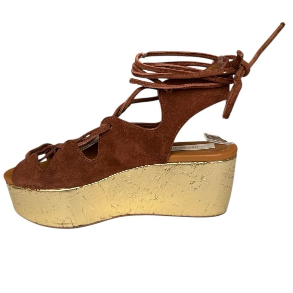 See By Chloe Liana Lace Up Platform Sandals Honey Gum Brown & Gold  Size: 38